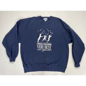 VINTAGE Nestle Chocolate Very Best Promo Sweatshirt Men Large Blue USA 90s